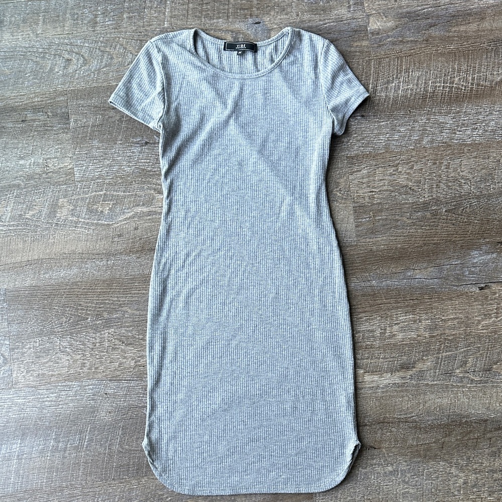 Chic Gray Ribbed Mini Dress